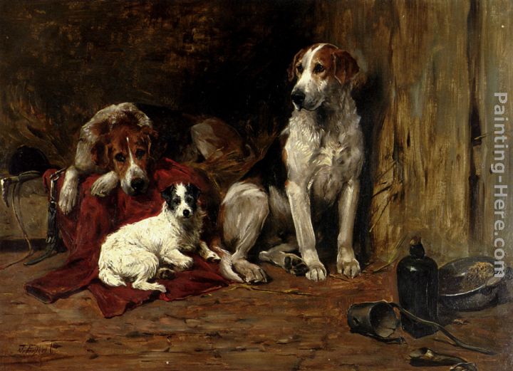 Hounds And A Jack Russell In A Stable painting - John Emms Hounds And A Jack Russell In A Stable art painting